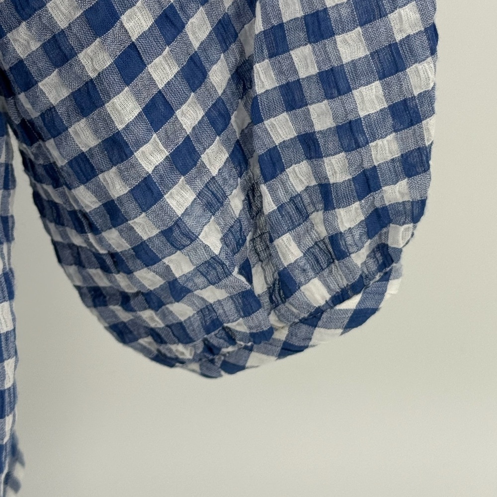 Calvin Klein Blue and White Gingham Peasant Blouse - Picture 7 of 10